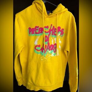 Forever 21 Yellow Graphic Pullover with Pink & Teal Accents